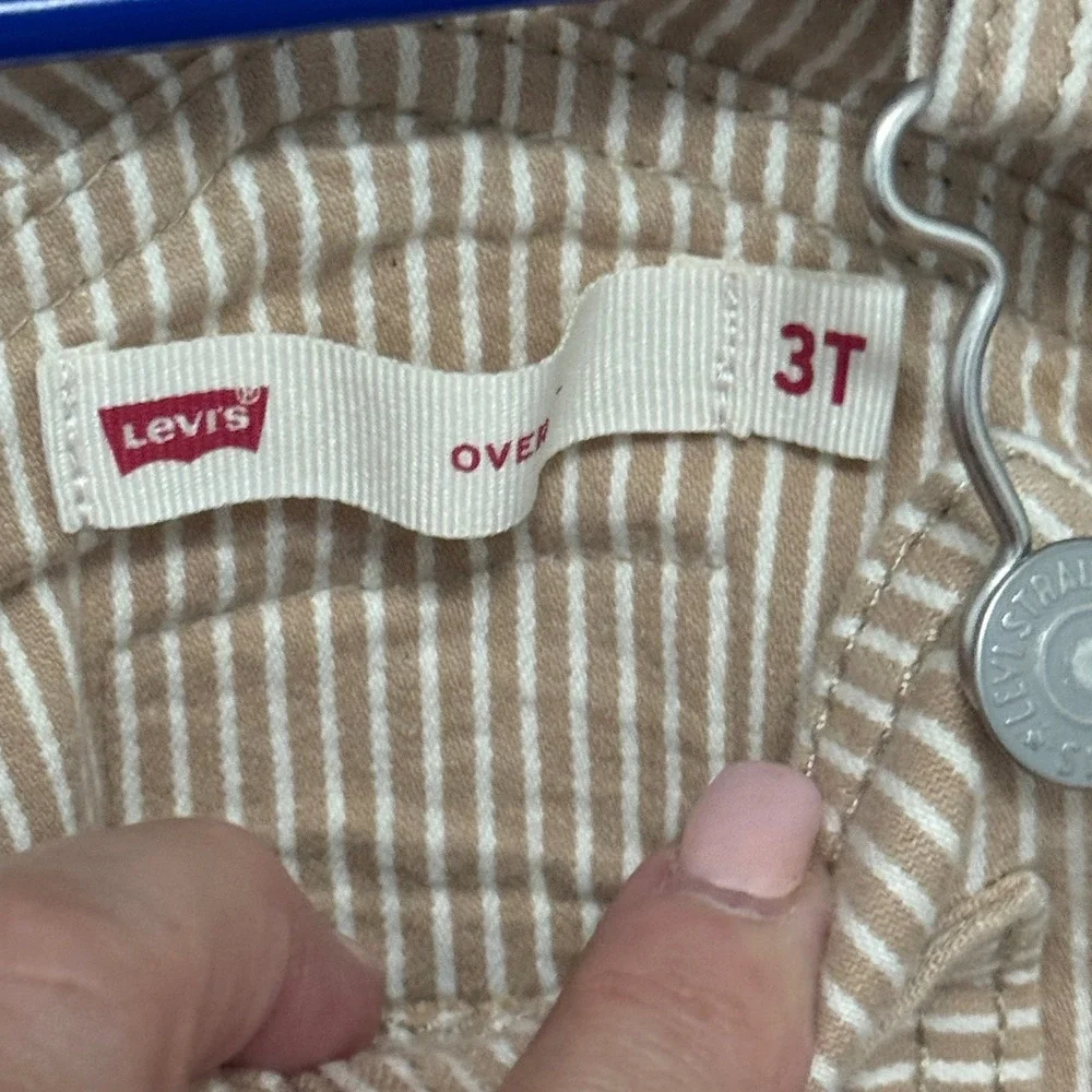 Levi Overalls Hickory Stripe 3T Tan White Excellent Toddler Bibs